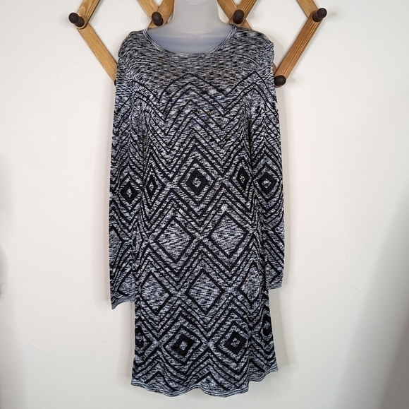 Trina Turk Geometric Long Sleeve Knit Mini Dress - Picture 2 of 8